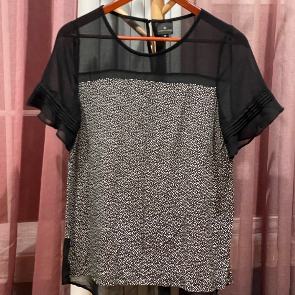 Worthington Top Polka Dot Black Sheer